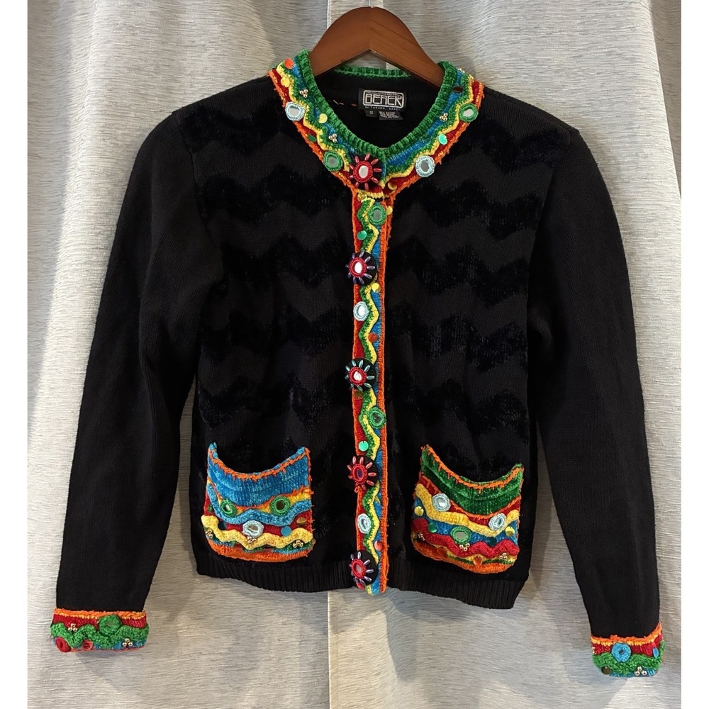 BEREK Retro Colorful sweater‎ cardigan sequins Beads Size Small